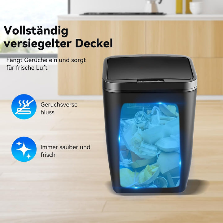 EUNEWR Automatischer Mülleimer Berührungsloser Infrarot-Bewegungssensor-Mülleimer 12L (Schwarz), Sch