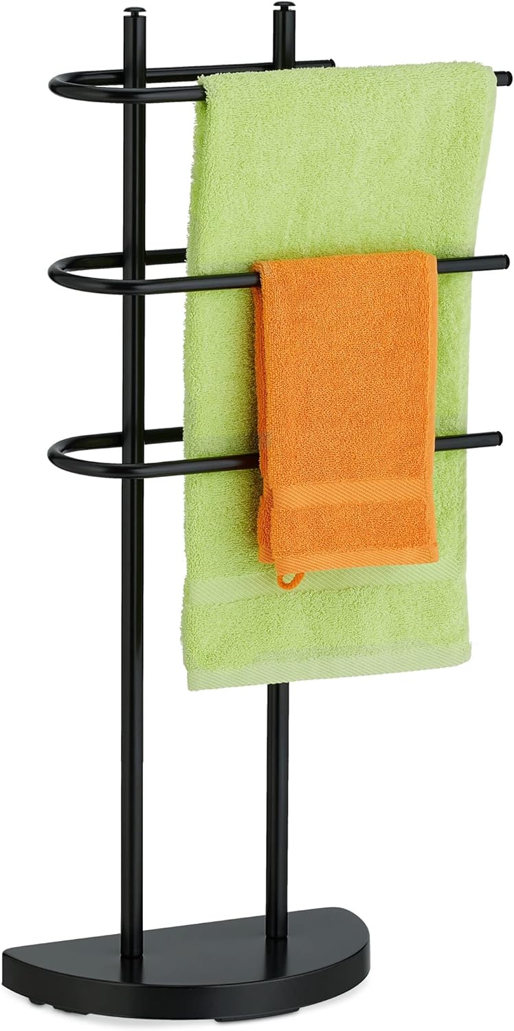 Relaxdays Handtuchständer, 3 Stangen, Metall, HxBxT 83 x 39 x 18 cm, Kleiderablage stehend, Duschtuc