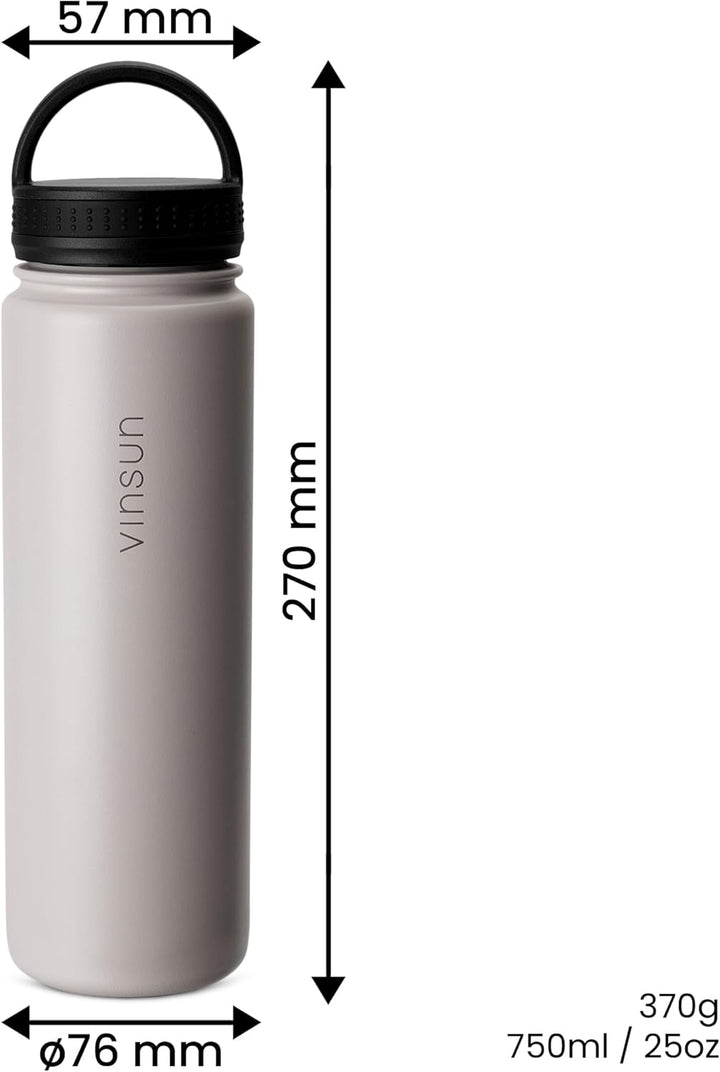 Vinsun Edelstahl Trinkflasche 750ml - Strohhalm, Trinköffnung, Drehverschluss - auslaufsicher, Kohle
