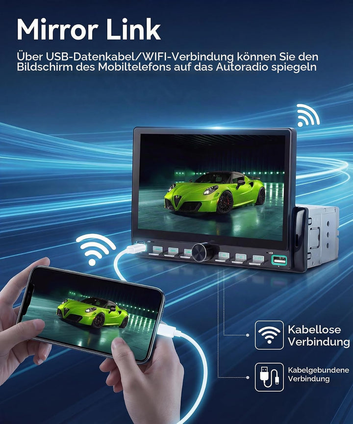 Rimoody Autoradio 1 Din mit Wireless Carplay Android Auto You-Tube IOS/Android Mirror Link Bluetooth
