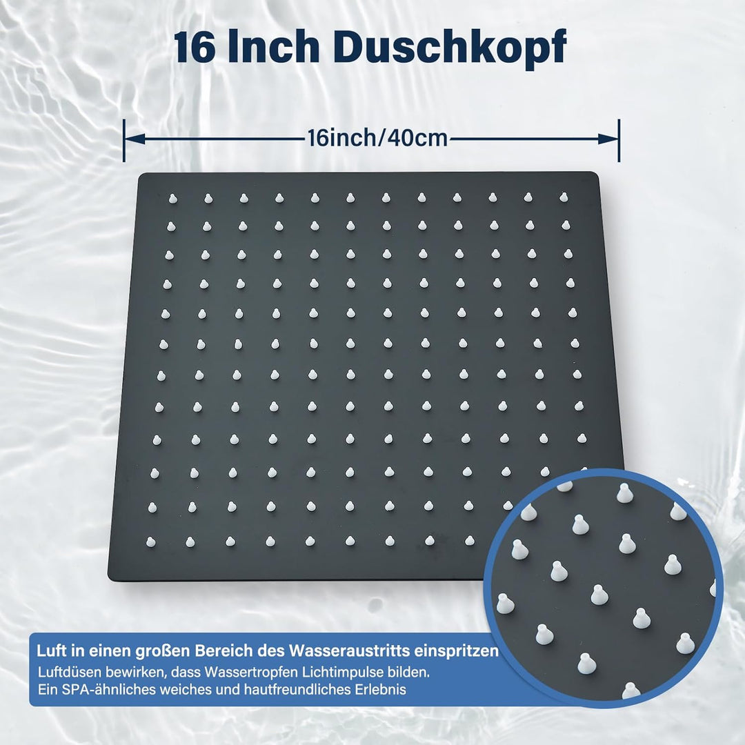 Rozin Regendusche Duschkopf Schwarz Matt 12 Zoll(30 cm) Runde Einbau Duschköpfe Edelstahl Ultradünn
