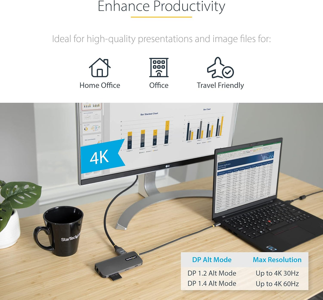 StarTech.com USB C Multiport Adapter, 4K 60Hz HDMI Anschluss, 5Gbit/s USB-A Hub, USB C auf HDMI, 100