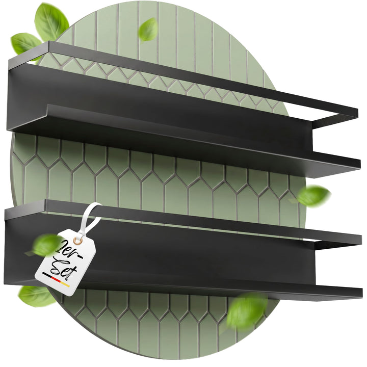 LIKAYA® Gewürzregal 2er Set aus schwarzem Metall mit 3M™ Klebepads für zB unsere Gewürzgläser (2x6 S