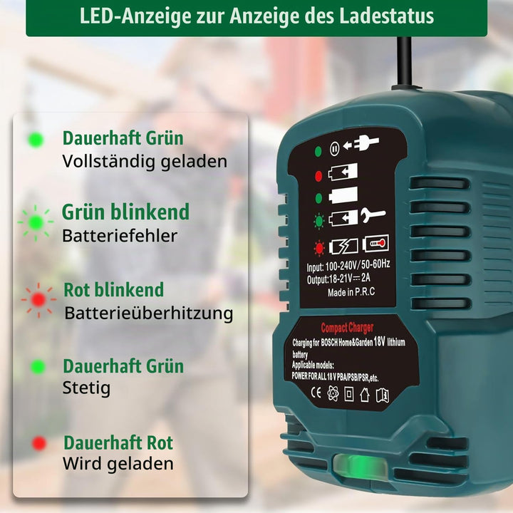 Mini Akku Ladegerät für Bosch Haus und Garten 18V, Schnellladegerät Ersatz AL1830CV für Bosch PBA PS