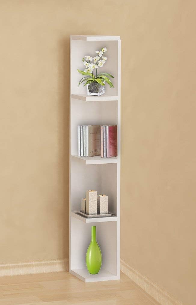 VCM Holz Eckregal Stand Aufbewahrung Standregal Bücherregal Deko Regal Honsa Weiss, Weiss