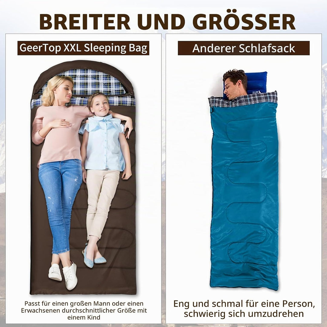 GEERTOP Schlafsack XXL 4 Jahreszeiten Flanell Campingschlafsack Übergrösse 220x100cm für Erwachsene