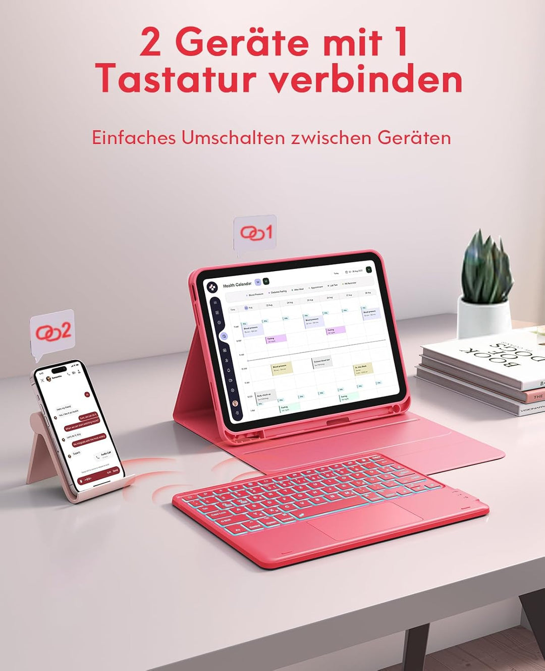 CHESONA Hülle mit Tastatur für iPad 10 Generation/11 Generation A16 2025, 7 Farben Beleuchtung, Mult