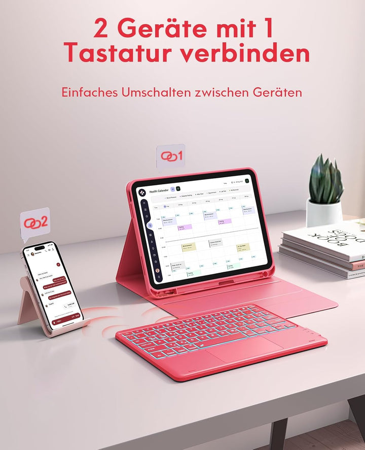 CHESONA Hülle mit Tastatur für iPad 10 Generation/11 Generation A16 2025, 7 Farben Beleuchtung, Mult