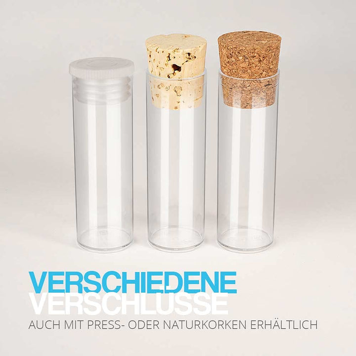 Tuuters 100x Kunststoff Reagenzgläser mit Korken, Kunststoffröhrchen, zylinderförmig, 23ml (75 x Ø23