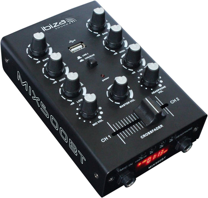 Ibiza - MIX500BT - Semiprofessioneller 2-Kanal-Mixer mit Mikrofon- und Line-Eingängen sowie Kopfhöre