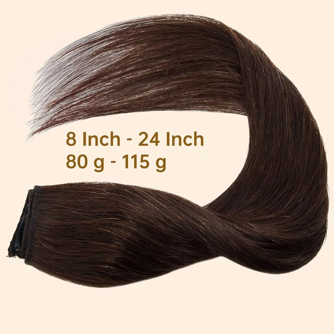 TESS Clip in Extensions Echthaar Braun 45 cm, Ein Stück Clip in Echthaar Haarverlängerung 5 Clips Re