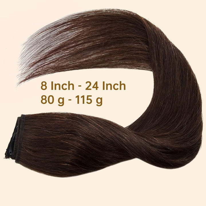 TESS Clip in Extensions Echthaar Braun 45 cm, Ein Stück Clip in Echthaar Haarverlängerung 5 Clips Re