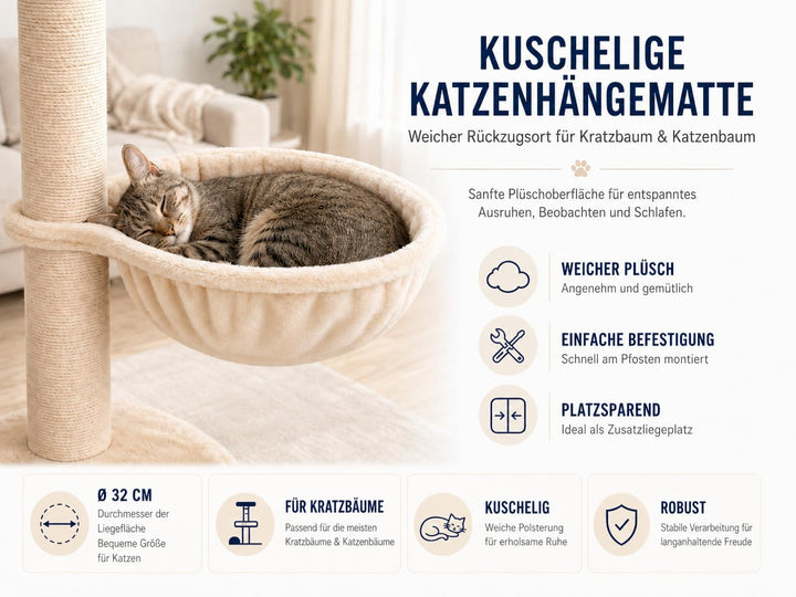 Liegemulde Katzenkorb Katzenhängematte für Kratzbaum aus weichem Plüsch Ø32 cm – XL Katzenmulde Ersa