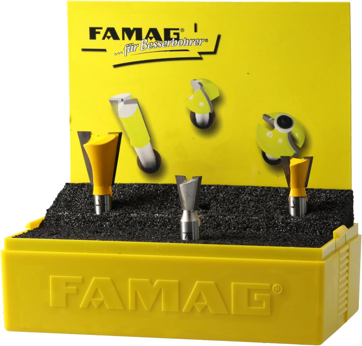 FAMAG Grat- und Zinkenfräser Set | 3-teilig : 12,7x12,7 mm, 14,3x12,7 mm &amp; 22x22 mm | Für Verbindung