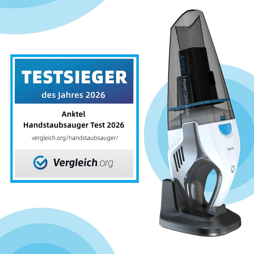 Anktel Handstaubsauger, 9000PA Handstaubsauger Akku Beutellos Nass&Trocken mit Wandhalterung Ladesta