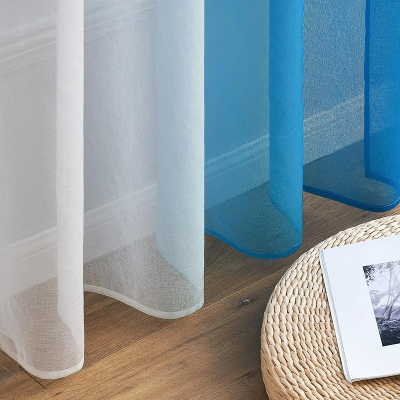 MIULEE 2er Set Voile Vorhang Zweifarbiger Vorhang mit Ösen Transparente Gardine Ösenschal Fenstersch