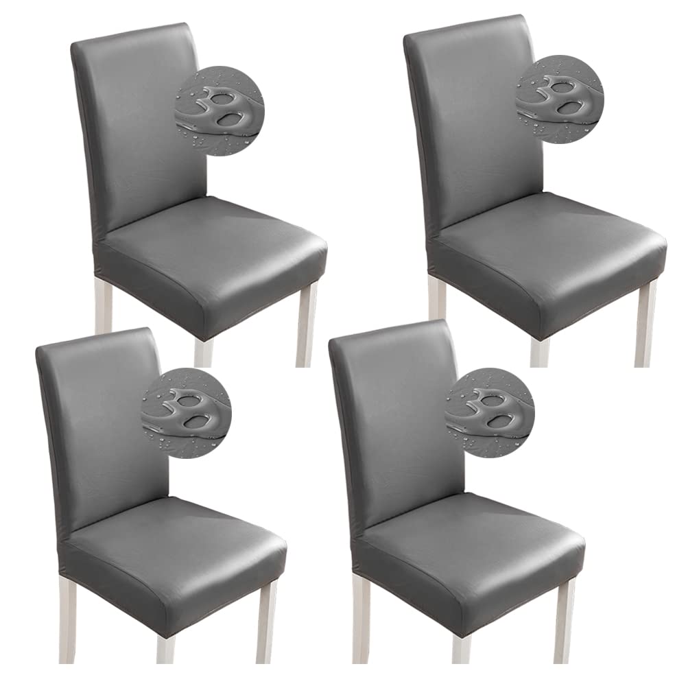 Stuhlhussen 6er/4er PU Leder Stuhlbezug wasserdichte Stretch Esszimmer Stuhlüberzug Stretch Stuhl Hu