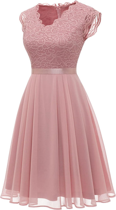 Dressystar Damen Ballkleid Maxi Lang Abendkleider Elegant für Hochzeit Spitzen Cocktailkeid L Kurz-b