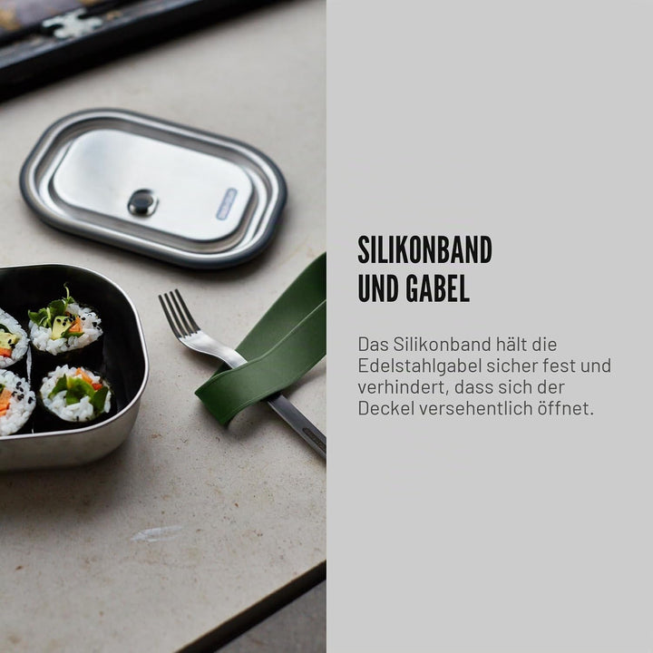 black+blum Lunchbox Edelstahl 600ml | Olive | 3-in-1 | Vakuumverschluss- 100% auslaufsicher | inkl.
