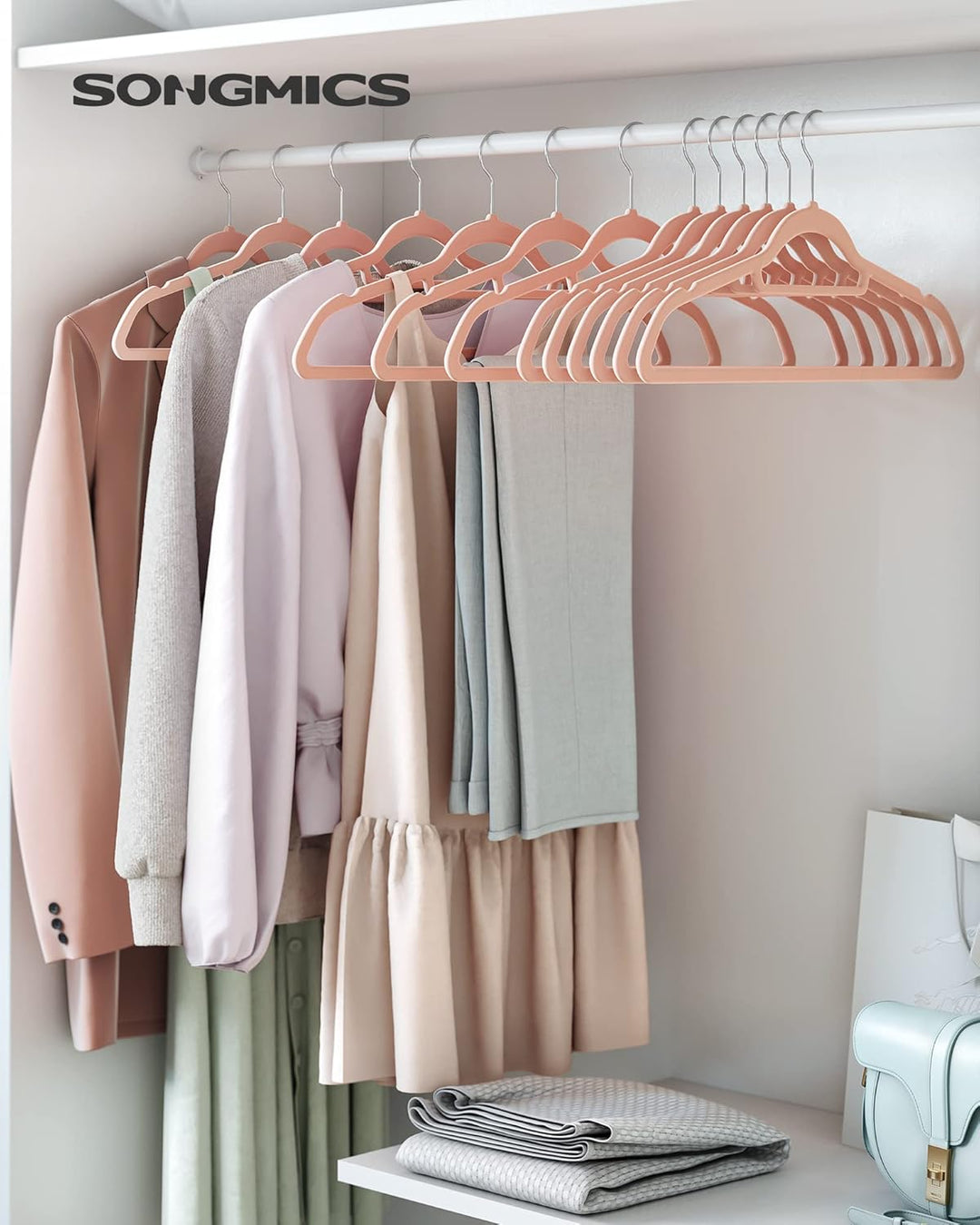 SONGMICS Kleiderbügel Samt, 50er Set, Bügel, rutschfest, kleine Stange für Krawatten, 360° drehbarer