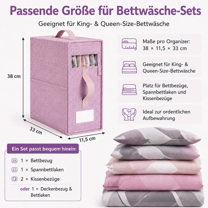 3er-Set Bettwäsche Organizer, über 40% schwerer, Bettwäsche Aufbewahrungsbox mit Sichtfenster, Besch