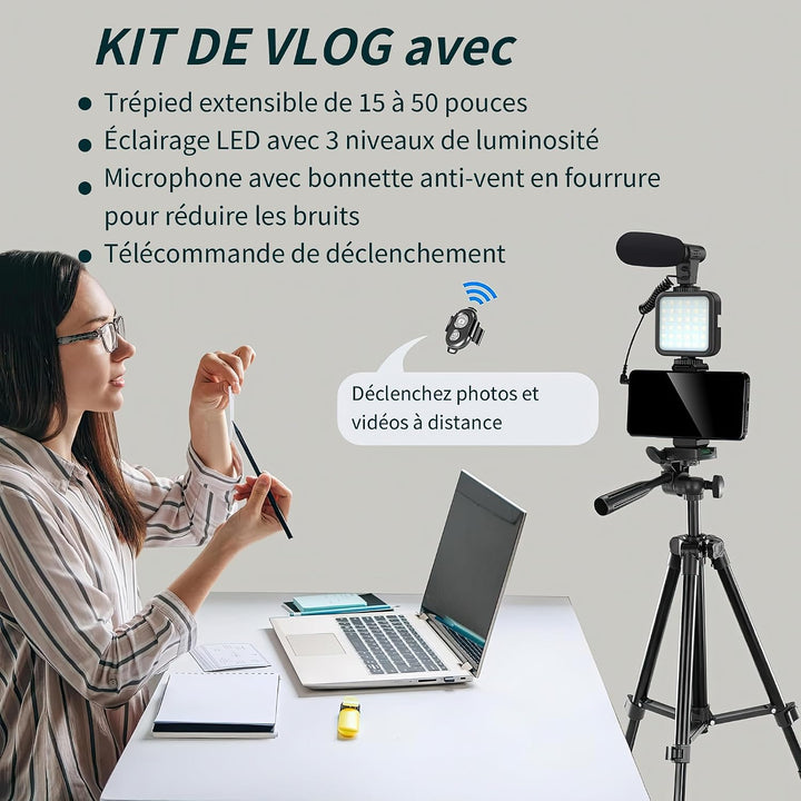 SURPN Vlogging-Kit,YouTube-Starter-Kit,für iPhone/Android-Telefone/Kameras | Telefonhalter für Video