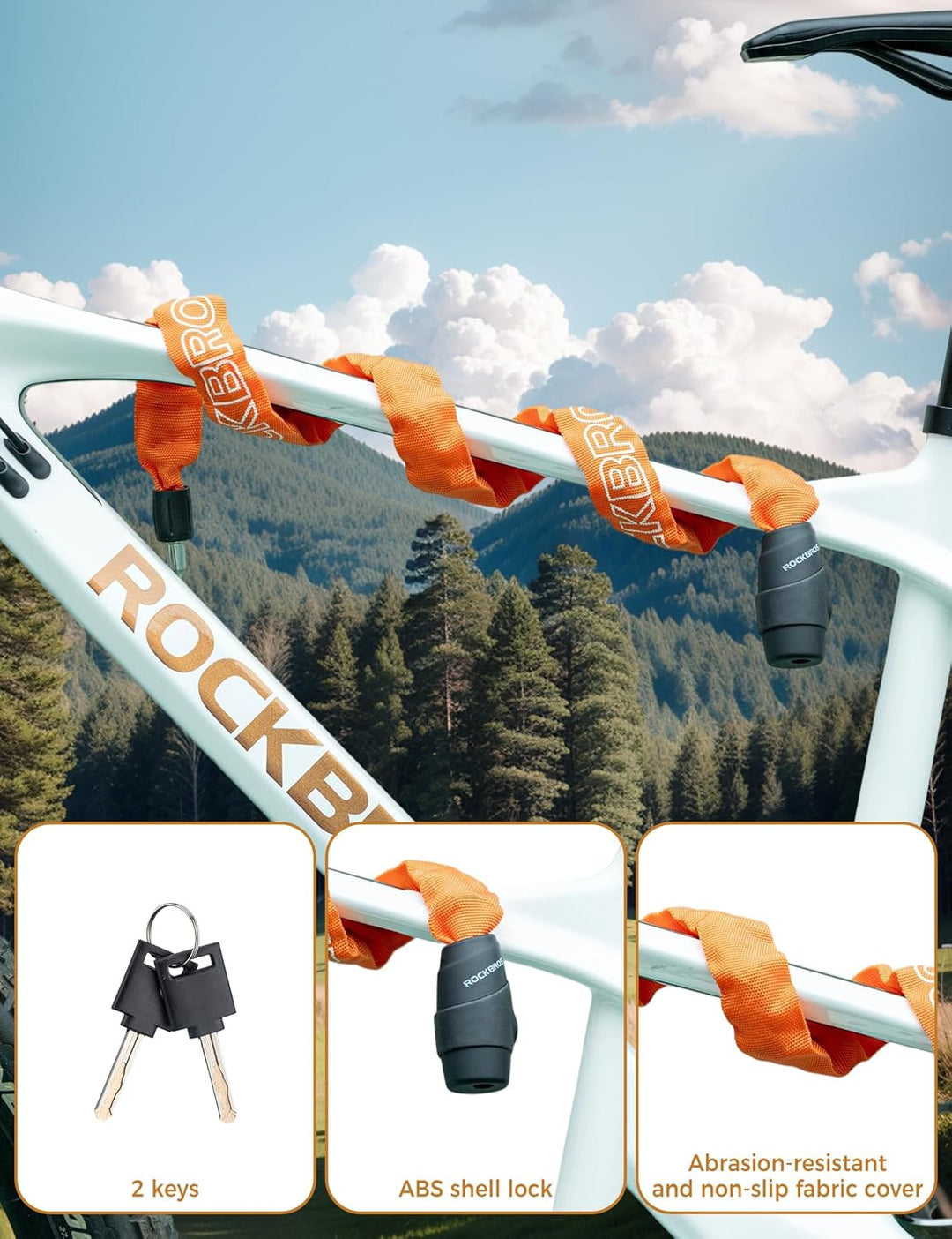 ROCKBROS Fahrrad Kettenschloss 95 cm – Leichtes &amp; Robustes Fahrradschloss aus Stahllegierung, 6 mm K