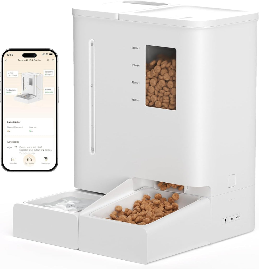 DUDUPET Futterautomat Katze und Wasserspender 2-in-1, Automatischer Futterspender Katze 5L + Wassers