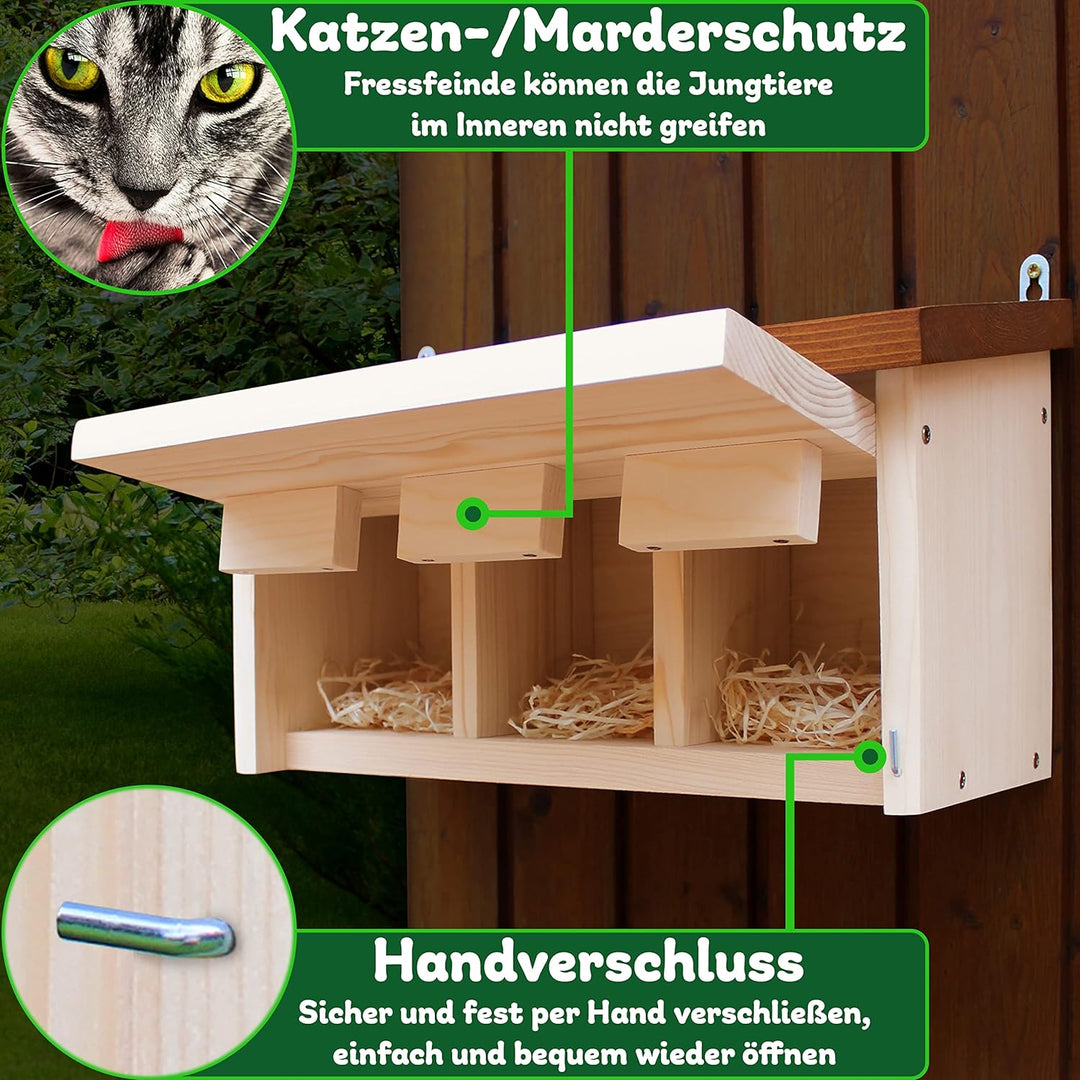 ERDENFREUND® Spatzen Nistkasten Marder-/Katzenschutz räubersicherer Brutkasten für Vögel pickfester