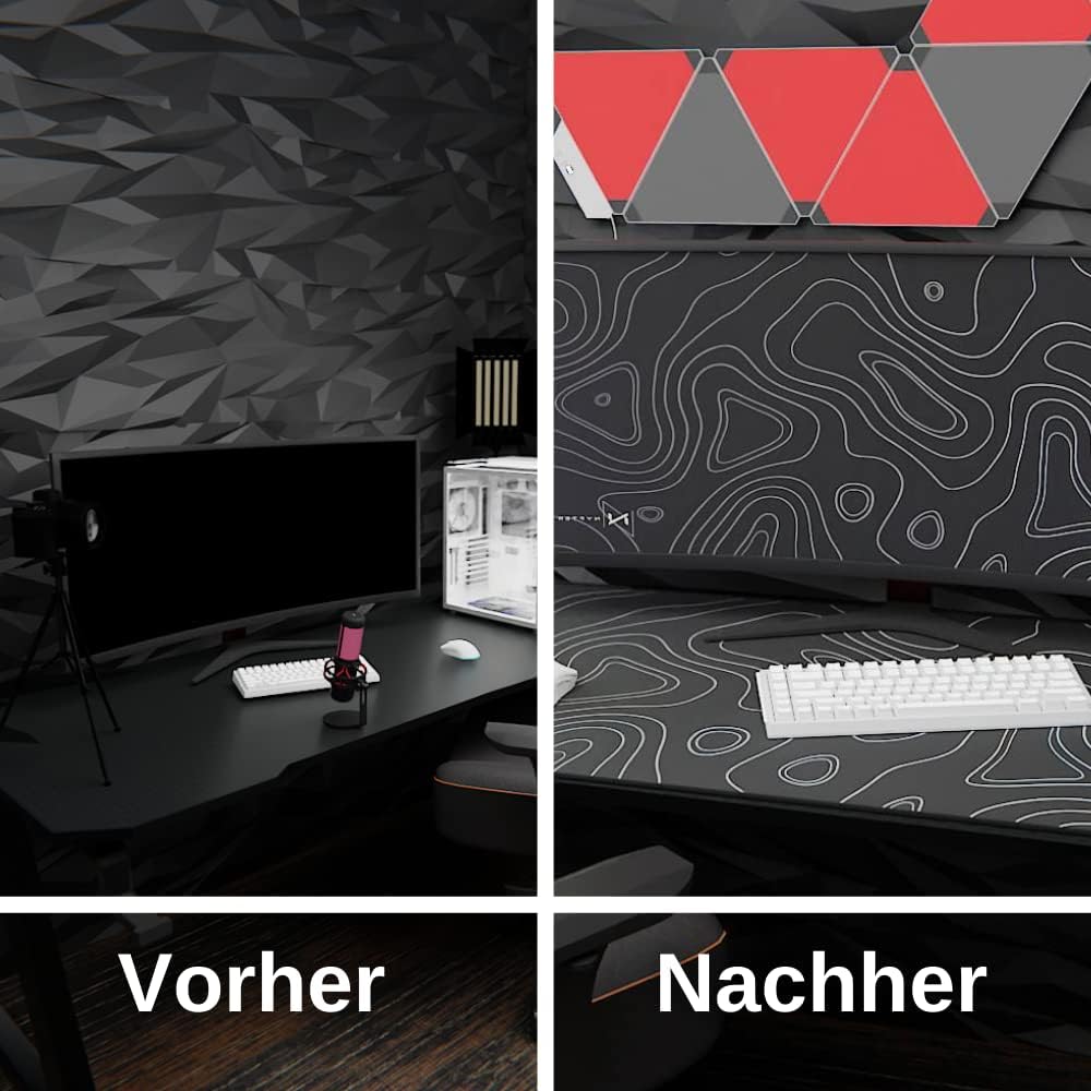 Nyfter - 3XL Gaming Mauspad Schwarz im Topography Design 1200 x 600mm Premium Mousepad Size Gross ve