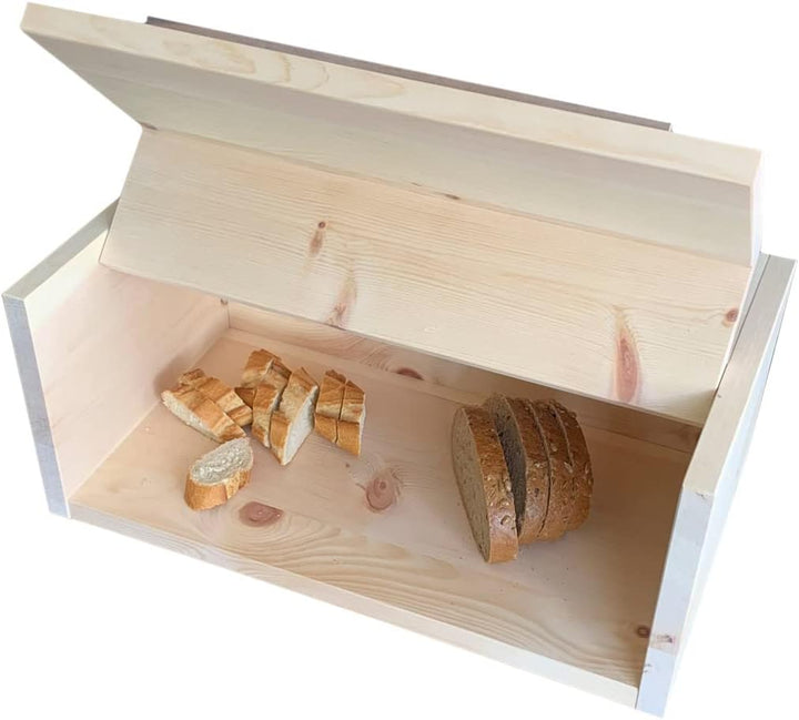 Brotkasten Vollholz mit Nussgriff und Klappdeckel - 45 x 25 x 16 cm - Vollholz