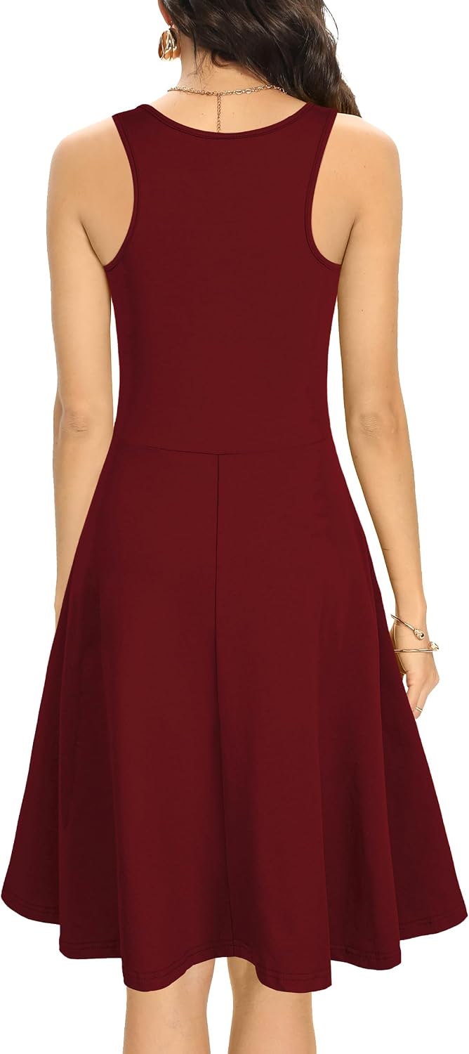 Missufe Damen Sommerkleid Minikleid Rockabilly Freizeitkleid Skaterkleid Kurzes Tank Kleider M Weinr