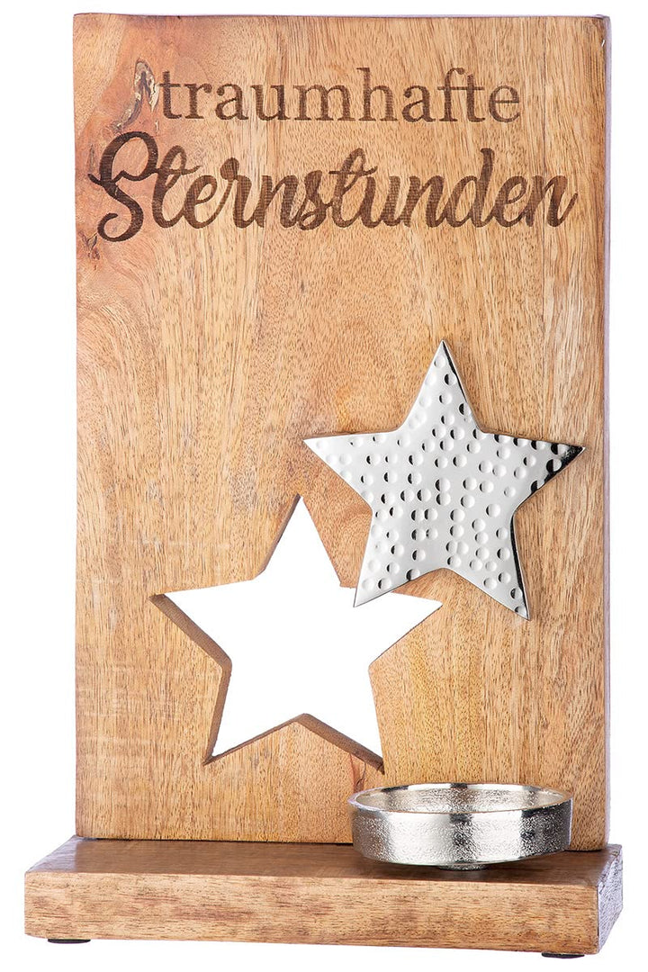 GILDE Deko Kerzenhalter Teelicht Leuchter Stern mit Schriftzug: traumhafte Sternstunden - Weihnachts