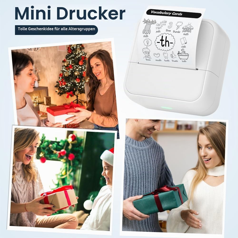 OFFCUP Mini Drucker Mini Fotodrucker mit 5 Papierrollen Tragbarer Mini Printer Thermodrucker Taschen
