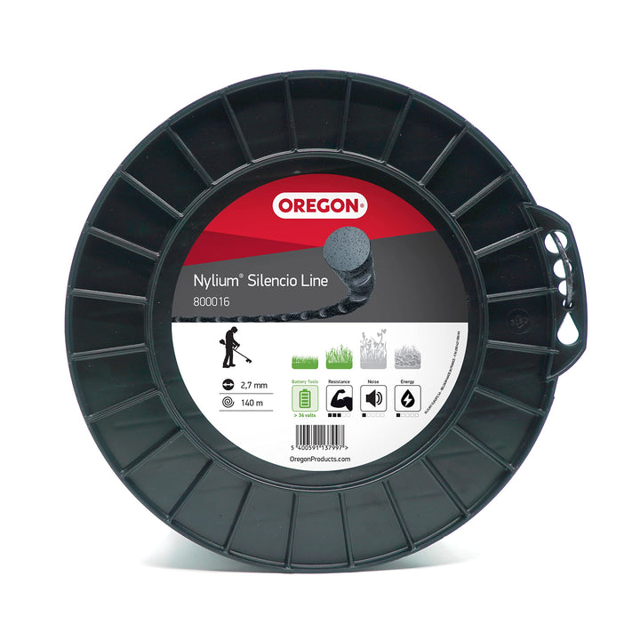 Oregon Nylium Silencio Mähfaden, Ersatz-Rundschnur für Akku-Rasentrimmer, 2,7 mm, 140 m lange Spule