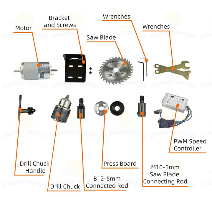 CHANCS Kreissägemaschine 775 DC Elektromotor DC 24V 12000RPM Dual Output Shaft DIY Sägebohrer mit PW