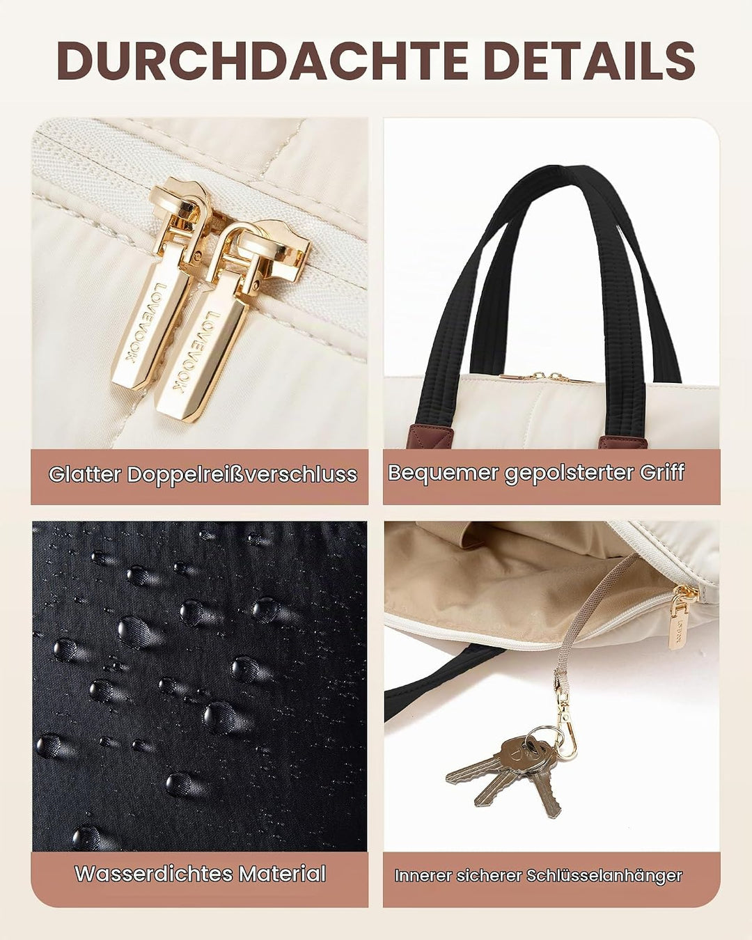 LOVEVOOK Handtasche Shopper Tasche Damen, 15,6 Zoll Puffer Laptoptasche Leicht Laptop Arbeitstasche