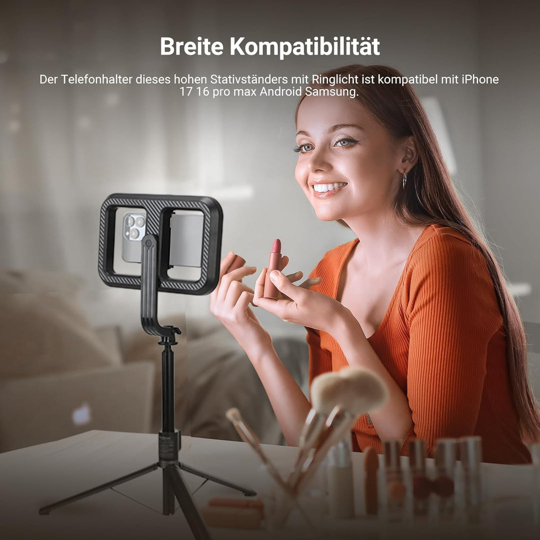 NEEWER Basics 10W Selfie Licht mit Stativ, 1200mAh LED Quadrat Ringlicht, 72" Selfie Stick Handyhalt