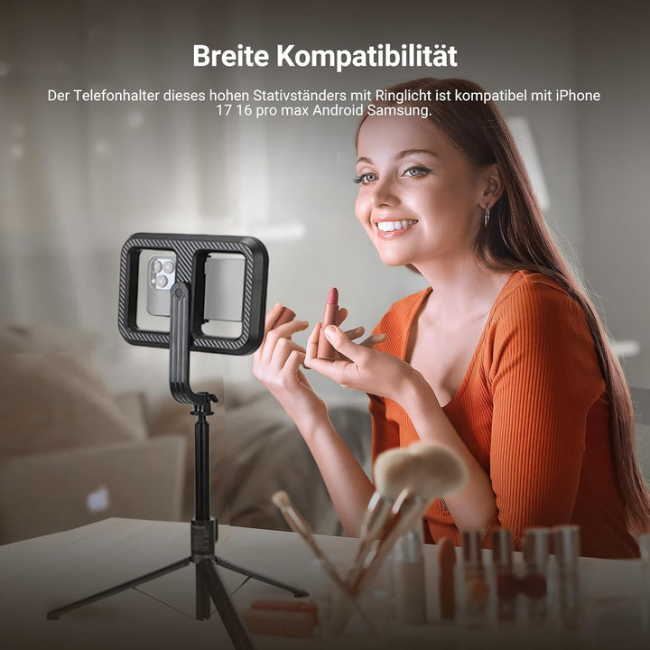 NEEWER Basics 10W Selfie Licht mit Stativ, 1200mAh LED Quadrat Ringlicht, 72" Selfie Stick Handyhalt