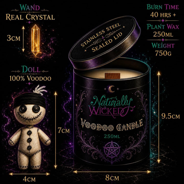 Naturally Wicked Voodoo Heilungs Kerze | inkl. Voodoo Puppe &amp; Quarzkristall Zauberstab | Vegane Kris