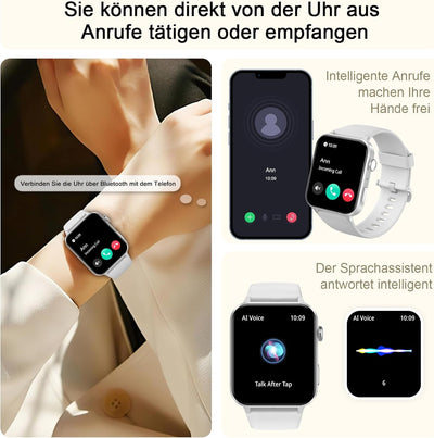 IOWODO Smartwatch Damen Herren 1,85 Zoll Uhren Fitnessuhr Sportuhr mit Schrittzähler Herzfrequenzmon