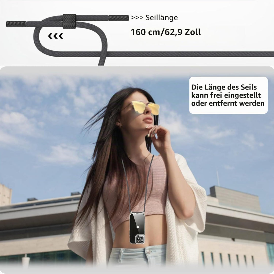 OLEPHY Handykette für iPhone 16 Hülle mit Band, Necklace Handyhülle, Transparente Schutzhülle zum Um