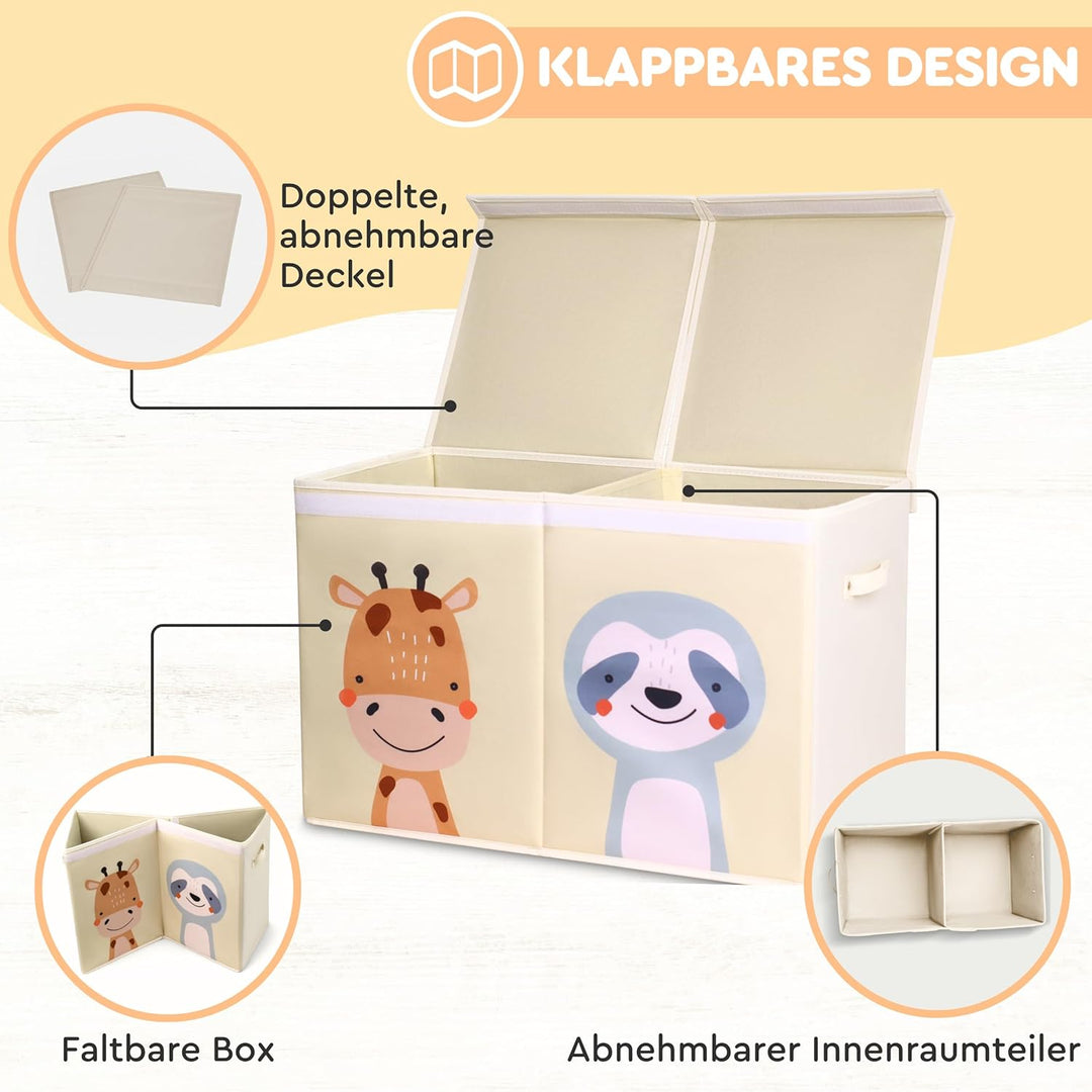Faltbare Beige Spielzeugkiste mit Deckel und 78 Liter Inhalt. Verbesserte Version. Aufbewahrungsbox