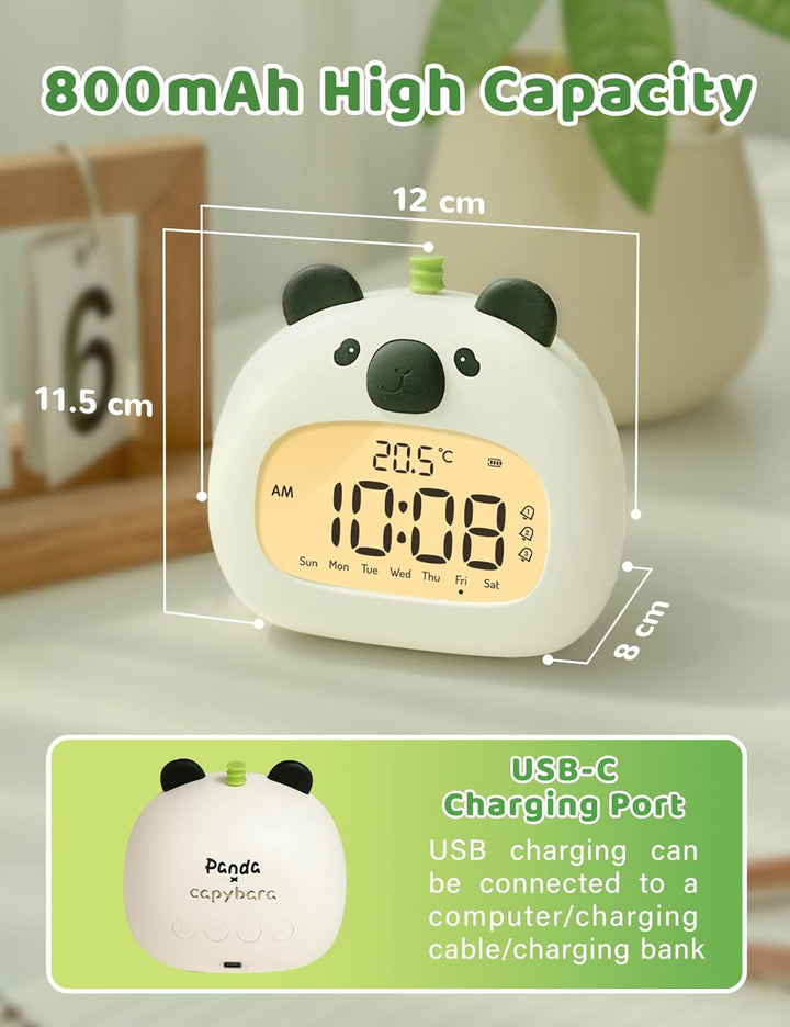 IHALO Cute Kinderwecker, Nachttischwecker mit Panda Nachtlicht, digitales LED-Display, 3,15 Zoll, DR
