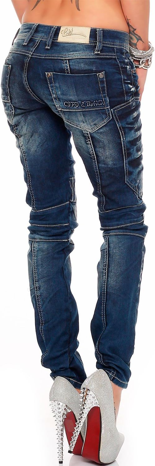 Cipo &amp; Baxx Sexy Damen Jeans Hose Hüftjeans Skinny Slim Fit Stretch Röhre Design 28W / 34L Blau - 27