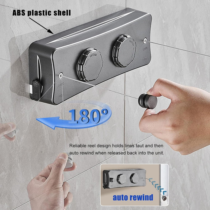 QHENS Wäscheleine Balkon Ausziehbar Wandmontage, 2 x 5m Einziehbare Wand Wäscheleine, Unsichtbare Wä