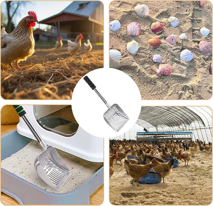 Chicken Poop Scooper 16-32in Stretchable schnell Sieben Metall Hühnerkacke Schöpfchen mit grossem Sc