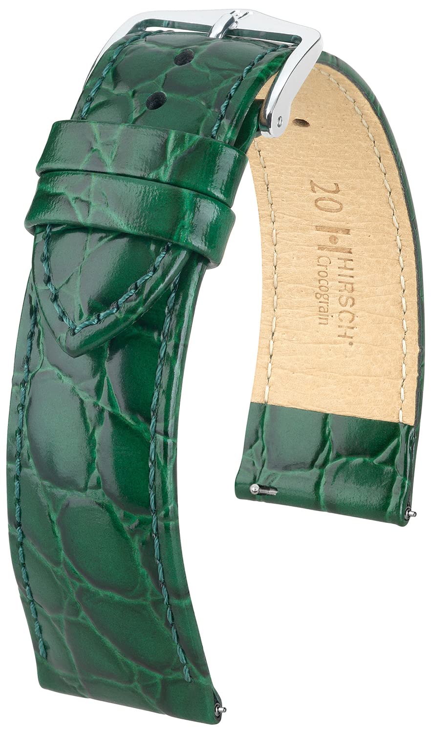 HIRSCH Uhren-Armband Crocograin - Uhr-Band aus glänzendem Kalbs-Leder mit Krokodil-Prägung - 12 bis