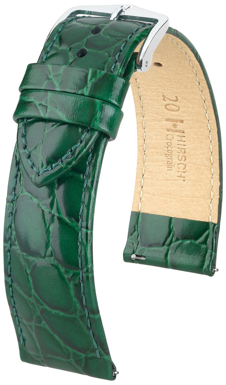 HIRSCH Uhren-Armband Crocograin - Uhr-Band aus glänzendem Kalbs-Leder mit Krokodil-Prägung - 12 bis
