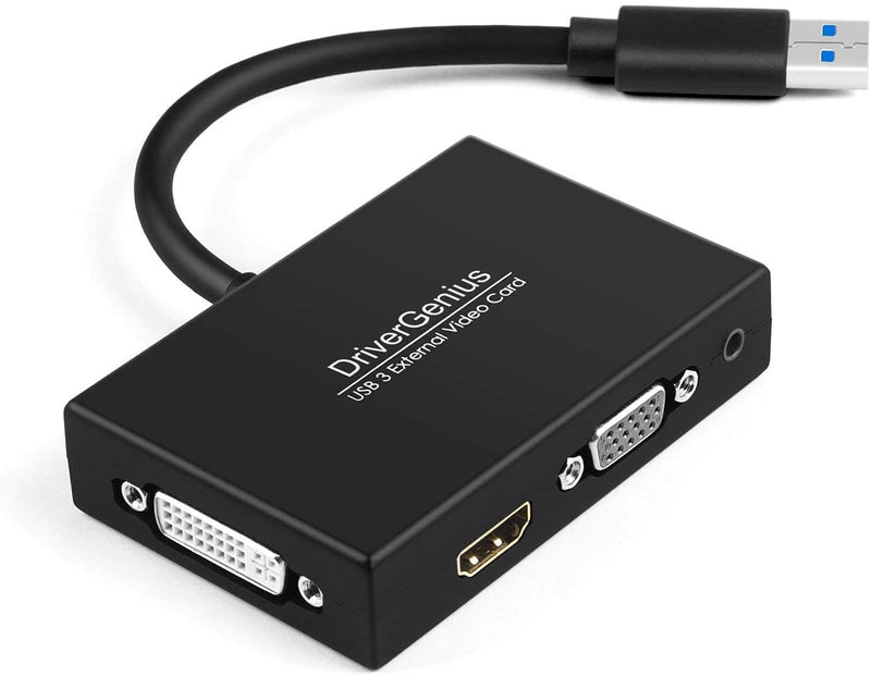 DriverGenius Externe Video und Grafikkarte - USB 3.0 auf HD/DVI/VGA Adapter mit 3,5mm Audio - 2048x1